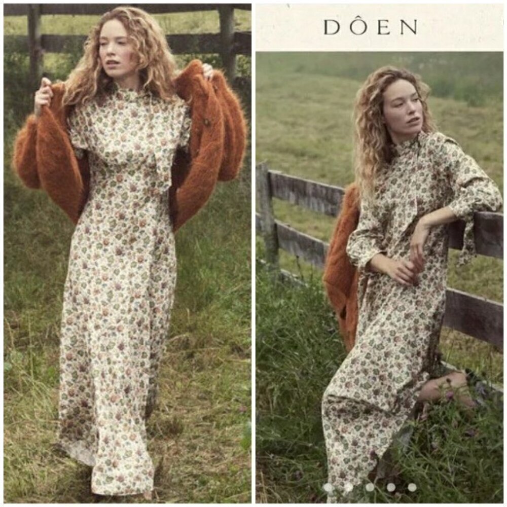 💕DOEN💕 Alda Dress ~ 100% Silk Ivory Mulberry Vine Floral Print Small S NWT